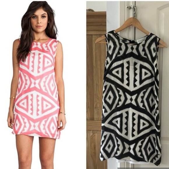 MILLY silk black geometric print shift dress sz 2 - Picture 1 of 9